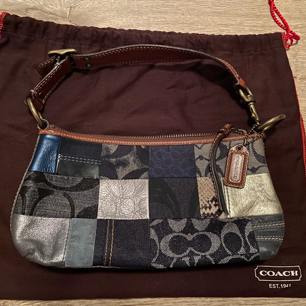 Coach bag. Gently used. Blue and silver patchwork.